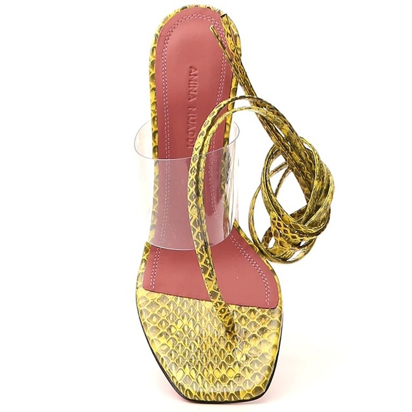 Amina Muaddi Zula Lime Yellow Snakeskin PVC - Picture 10 of 12